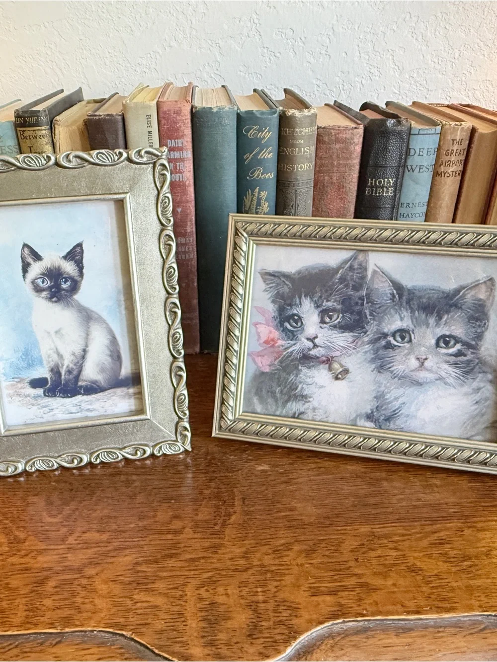 2 Vintage Silver Frames with Cat Pictures